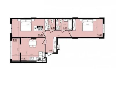 Здано! Продаж 2-кім. квартири 70,7 м² ЖК Парус Комфорт/Винни