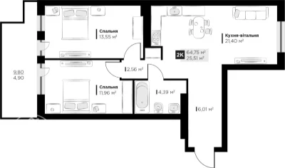 Продаж 2-кімнатної квартири 63м2 в ЖК Perfect Life