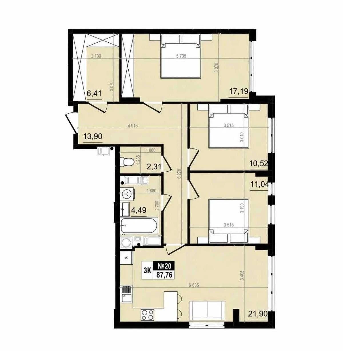 Продаж 3-к. квартири ЗДАНА 7/8ц 88/66/22м² ЖК Парус COMFORT