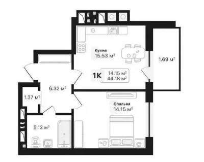 Продаж 1-к. квартири БІЗНЕС-КЛАСУ 44/29/15м² ЖК Auroom Fores