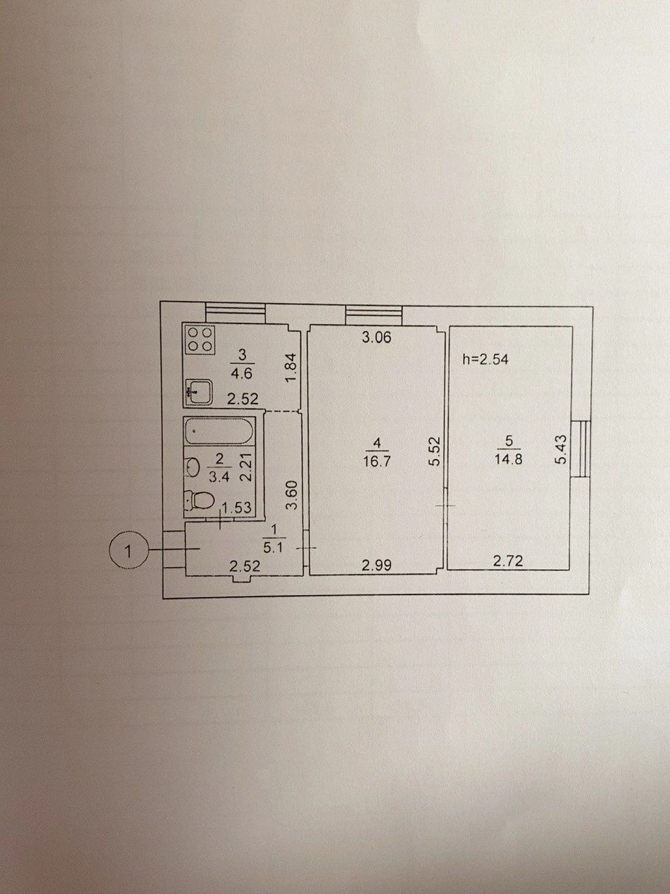 2-кімнатна 42,1 м2 у центрі Вишневого/ 1/2 поверх / газ