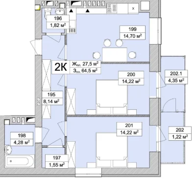 Apartment for sale in a completed building in the "Atmosphere Life" residential complex (63.5 sq.m.)