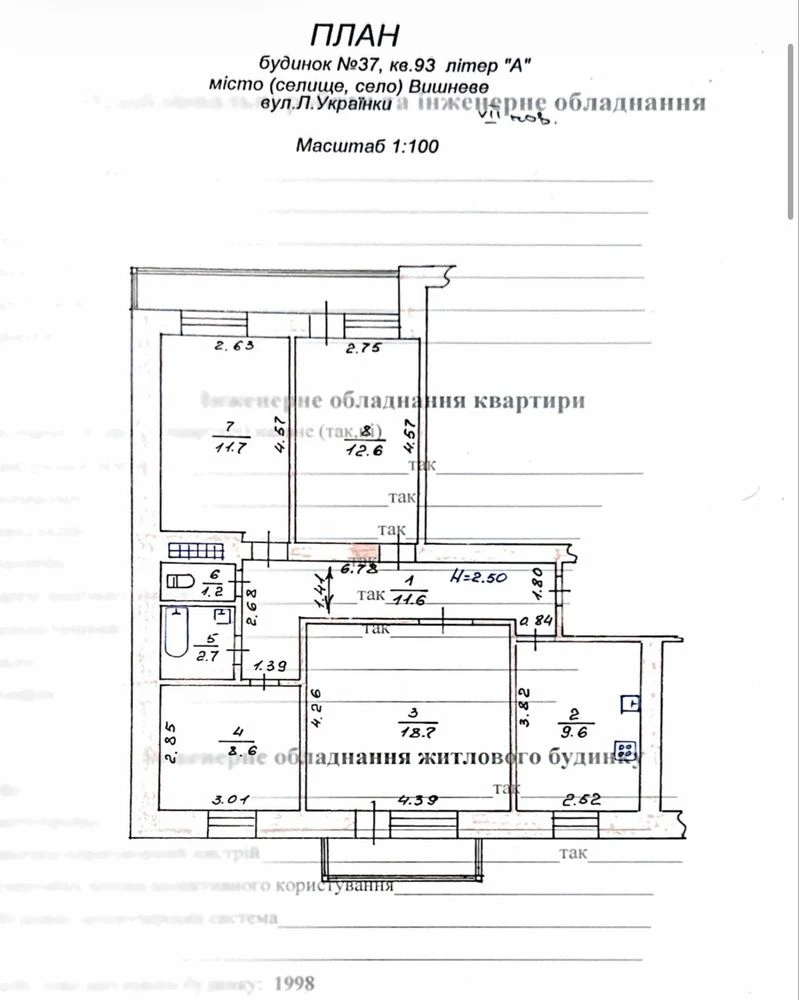 4-room apartment 79.4 sq m with renovation, center of Vyshnove