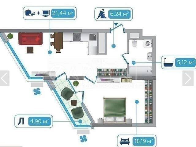 Sale of 1-room apartment 56 sq. m on Zarichna Street 9 • ID 34666477