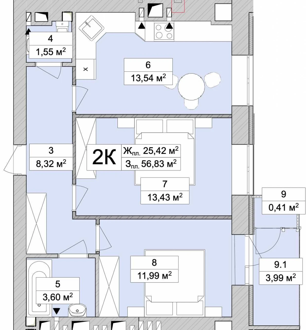 Продаж готової 2-кімнатної квартири 57 м.кв. в ЖК Атмосфера