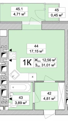 Продаж готової 1-кімнатної квартири 31 м.кв. (3 поверх)