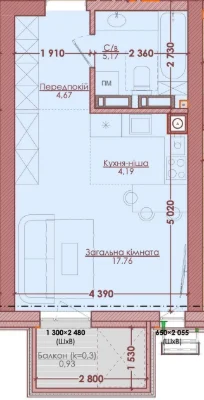 1к квартира 32,6м.кв. в розстрочку