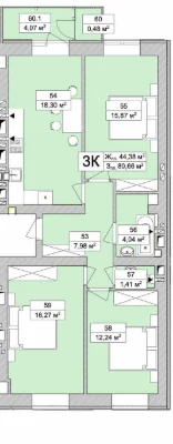 3-кімнатна квартира 80,6 м.кв. Атмосфера Лайф! Газ, 8 поверх