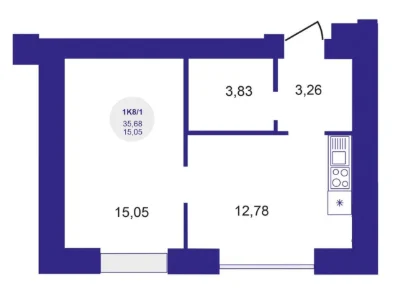 Продаж 1к квартири з газом (газ,котел,35м.кв.)