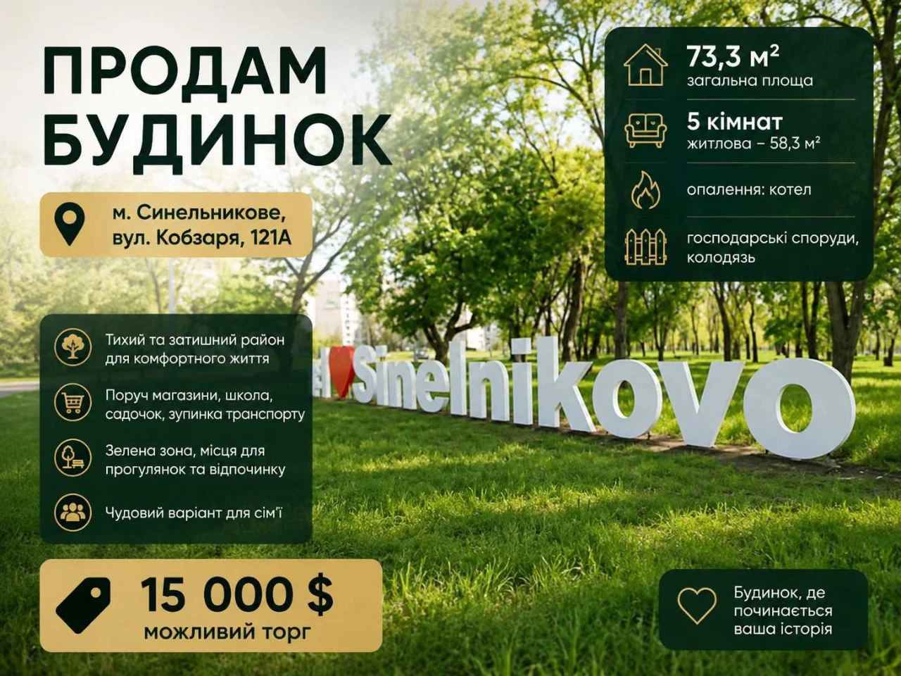 Будинок 73,3 м², 5 кімнат (вул. Кобзаря, 121А) | Синельников