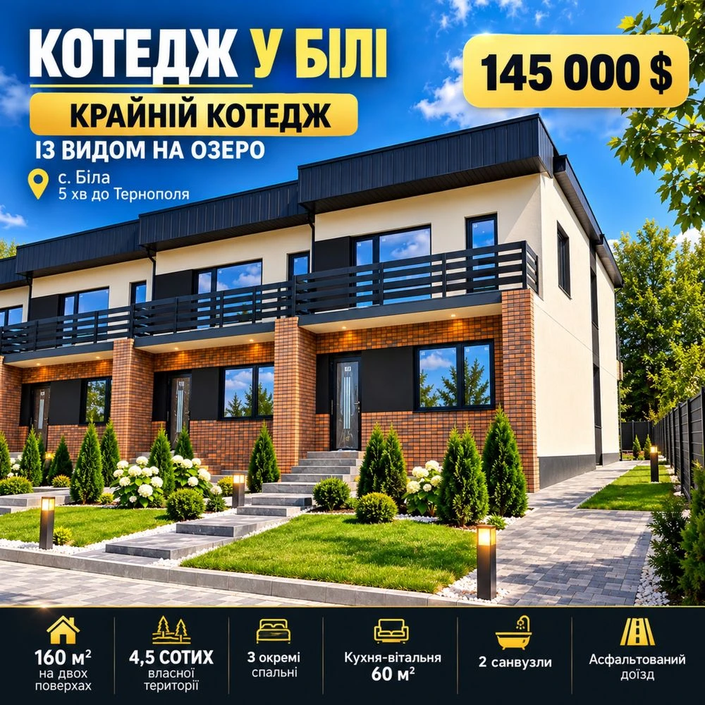 Cottage White Ternopil 160 sq m 4.5 acres near the lake | House