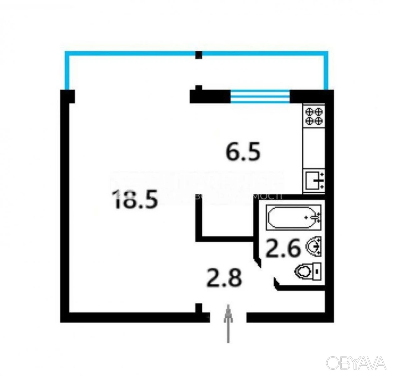 1-room apartment, 32 sq.m.