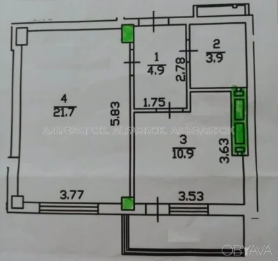 1-room apartment, 43 sq.m.