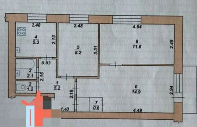 Продам 3х квартиру в цегляному будинку в центрі міста