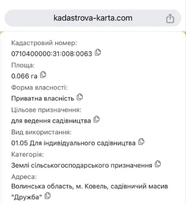 Продам земельну ділянку Ковель масив Дружба