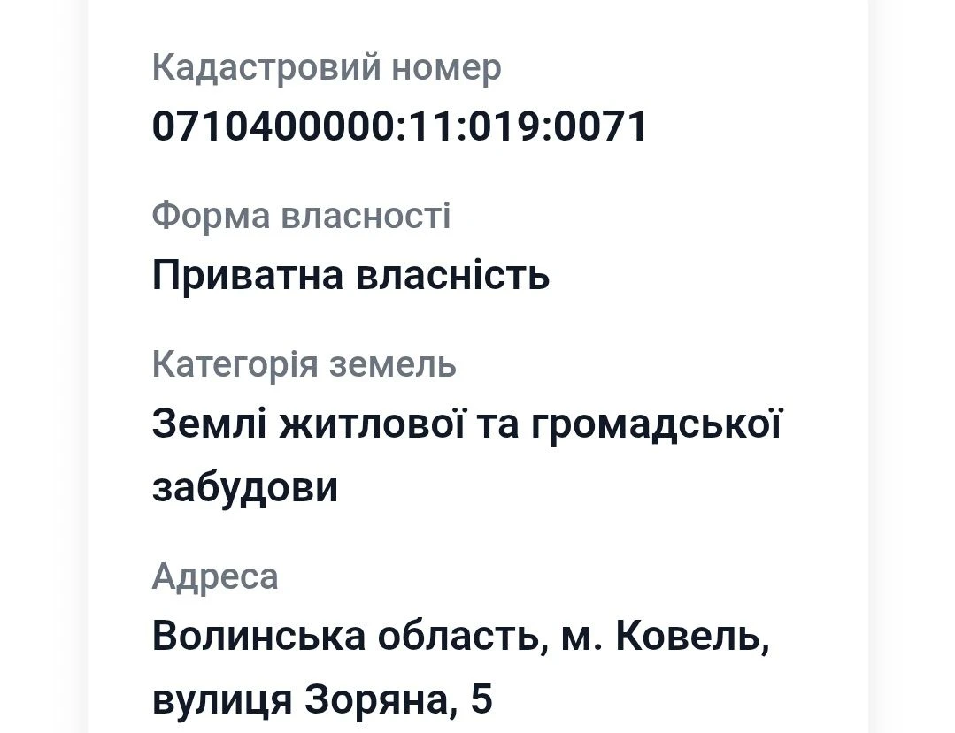 Земельна ділянка під забудову 0.0801 га Ковель вул Зоряна уч