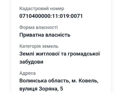 Земельна ділянка під забудову 0.0801 га Ковель вул Зоряна уч