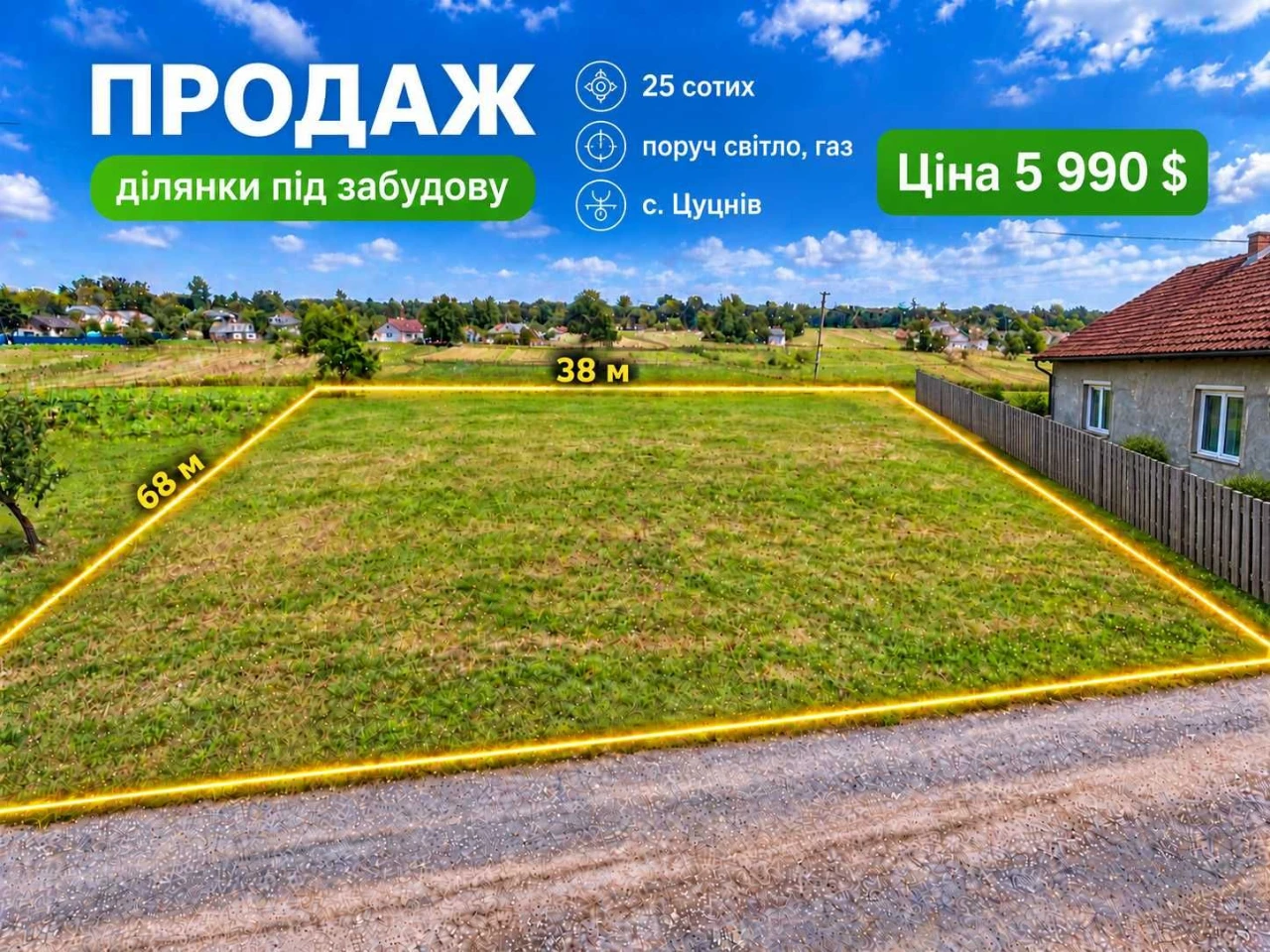 Продам земельну ділянку | 1 км до Польщі | 25 сот за 5 990 $