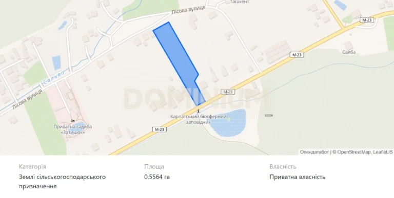 Земельна ділянка біля санаторію Теплиця
