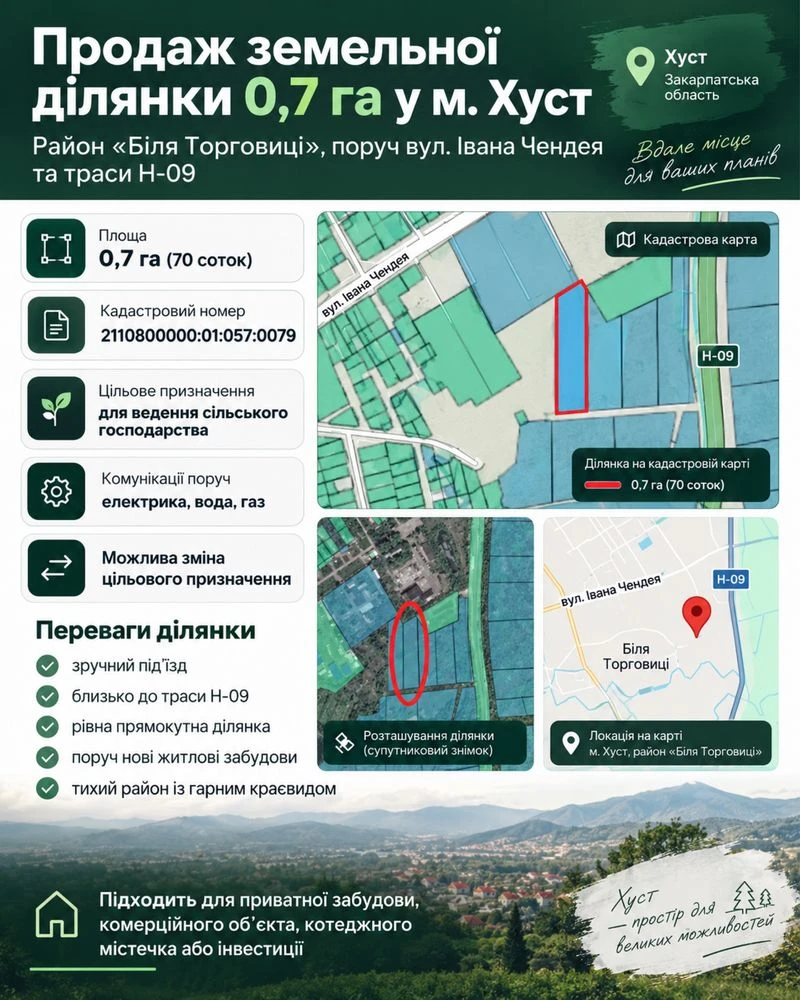 Продаж земельної ділянки м. Хуст 0.7 Га район «Біля Торговиц