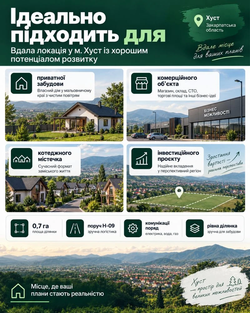 Продаж земельної ділянки м. Хуст 0.7 Га район «Біля Торговиц