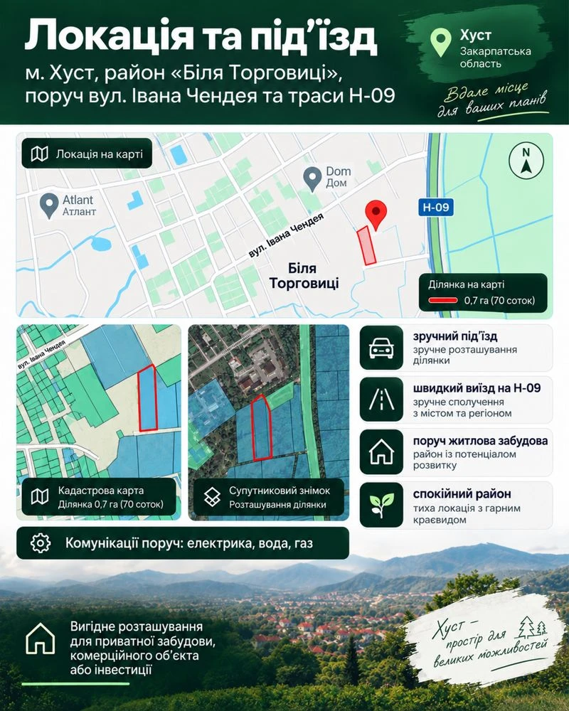 Продаж земельної ділянки м. Хуст 0.7 Га район «Біля Торговиц