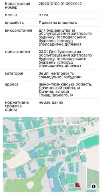 Земельна ділянка під будівництво ст. Долина 0.10 га