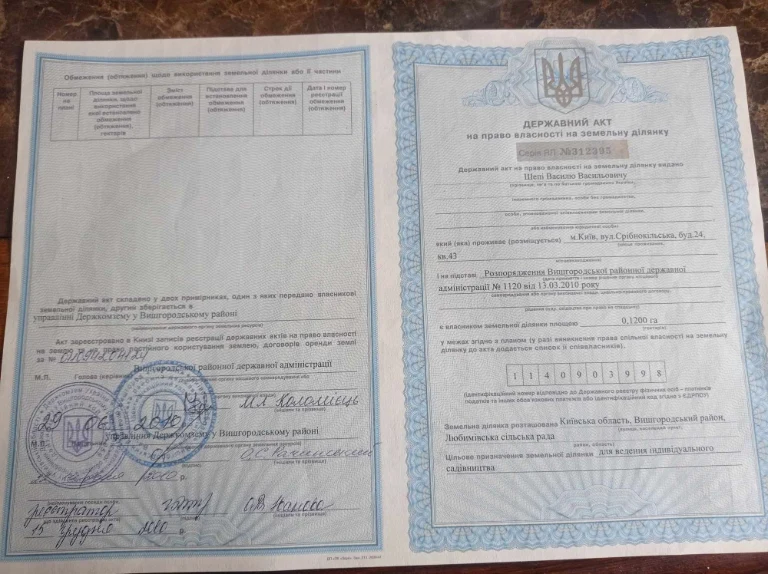 Продам земельну ділянку 0,1200 Київська обл. Вишгородський р
