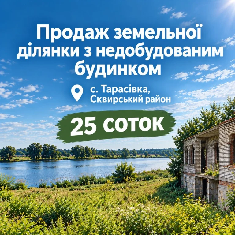 Земельна ділянка з недобудованим будинком