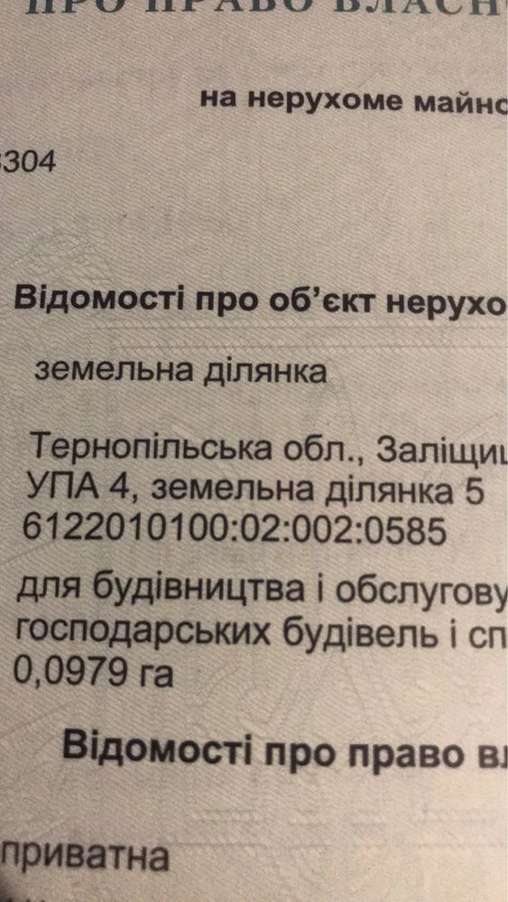 Продаж земельної ділянки у м. Заліщики