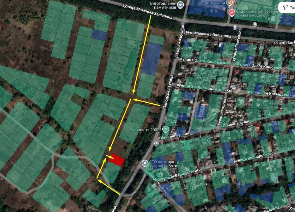 Земля 10 соток фасад 24 м перша лінія від Заводська поряд зу