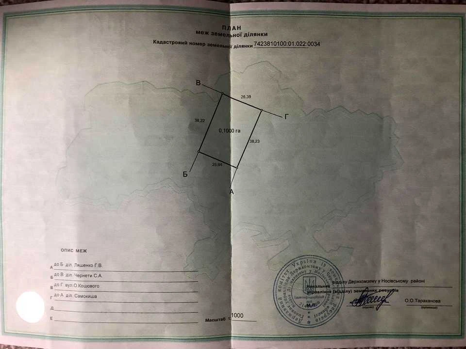 Ділянка. Носівка, Кошового
