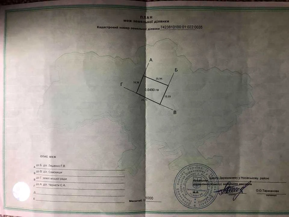 Ділянка. Носівка, Кошового