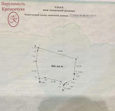 Продам земельну ділянку фасад  нагірна частина