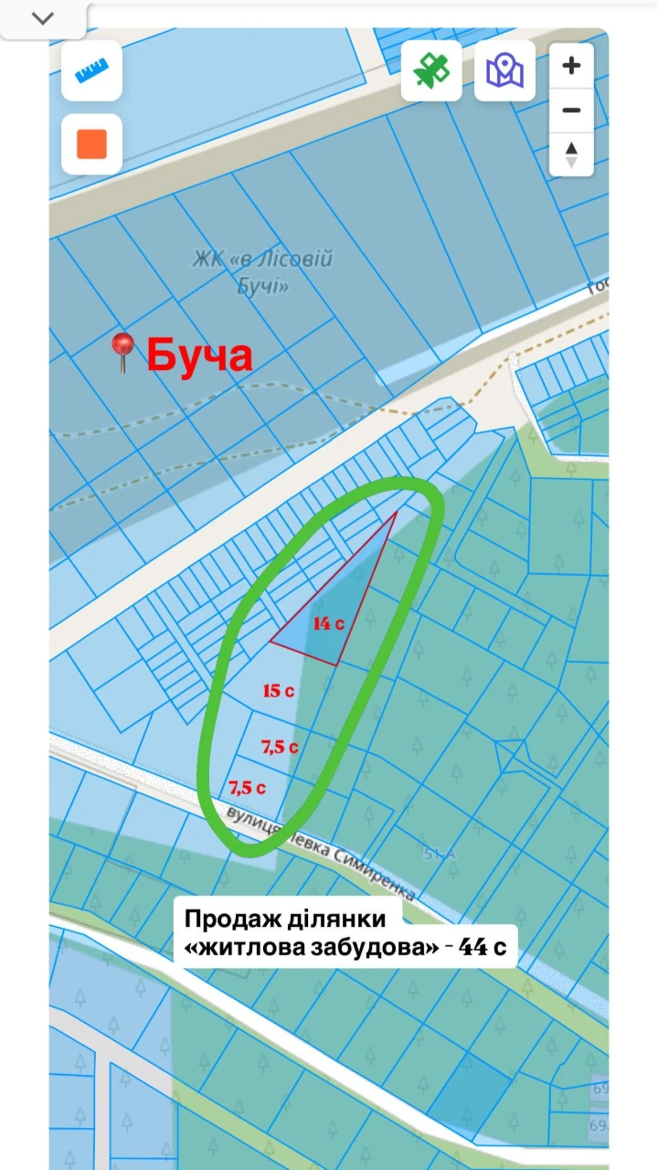 Без комісії!Продаж ділянок житлова забудова 15-19 соток, Буч