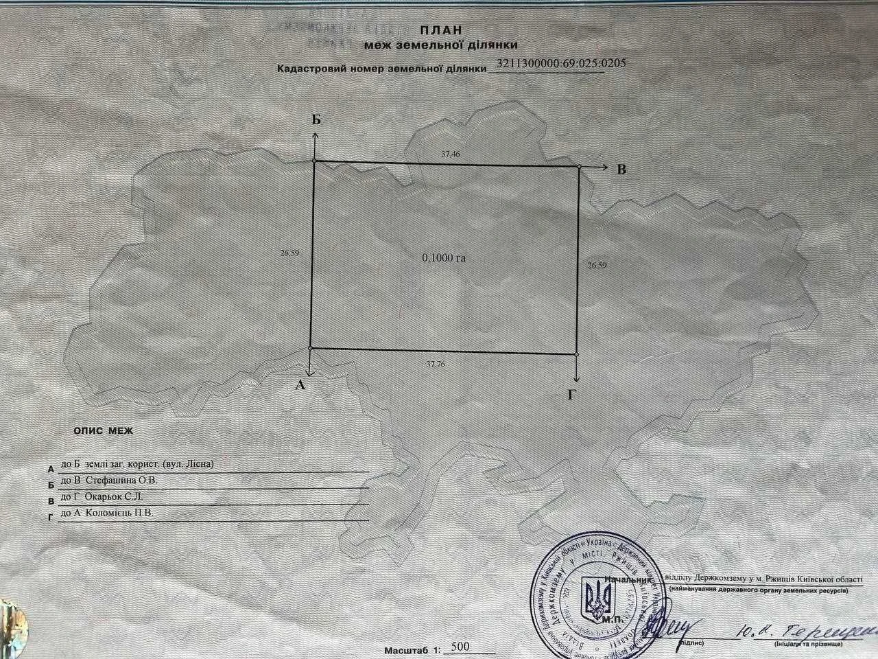 Продам власну земельну ділянку 10сот м.Ржищів вул.Лісна