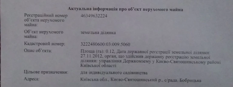 Продам власну  ділянку (участок) 12 сот.Боярка-Білогородка.