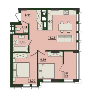 Простора 2-кімнатна квартира 59 м² у ЖК PLUS бізнес-класу на