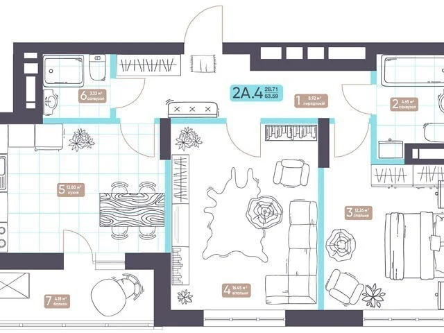Sale of 2-room apartment 64.7 sq. m on Akademika Zabolotnogo St.