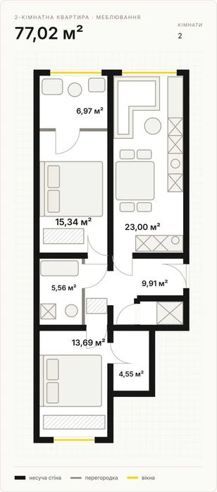 2-комнатная квартира 77 м² в ЖК ORLAN RESIDENTS
