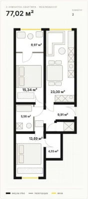 2-комнатная квартира 77 м² в ЖК ORLAN RESIDENTS