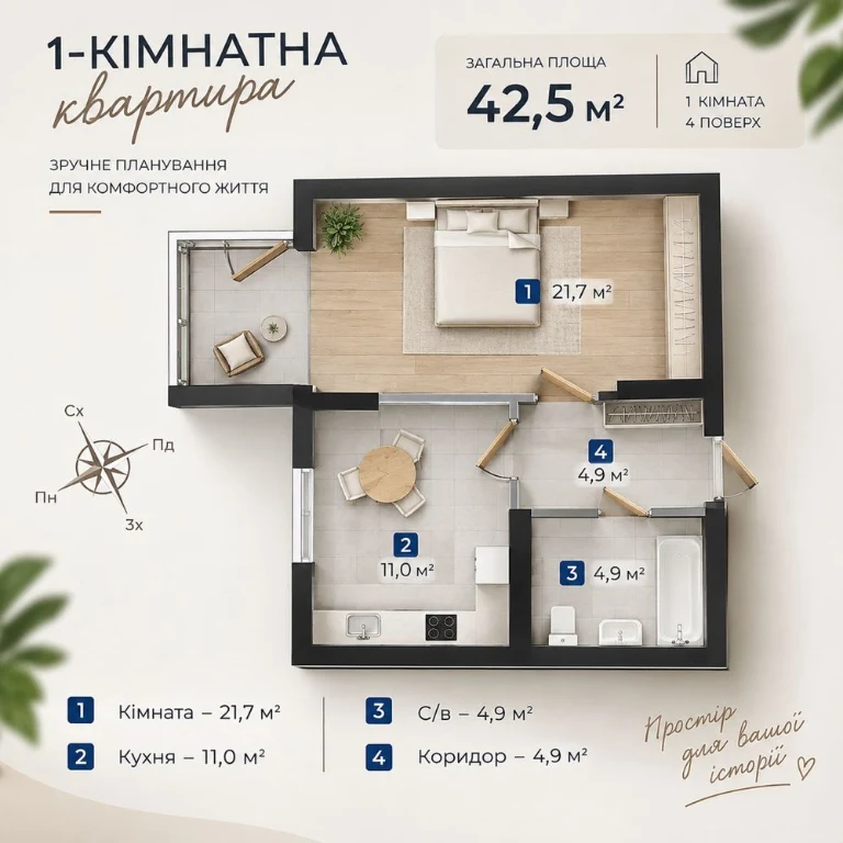 Продаж однокімнатної квартири бізнес-класу
