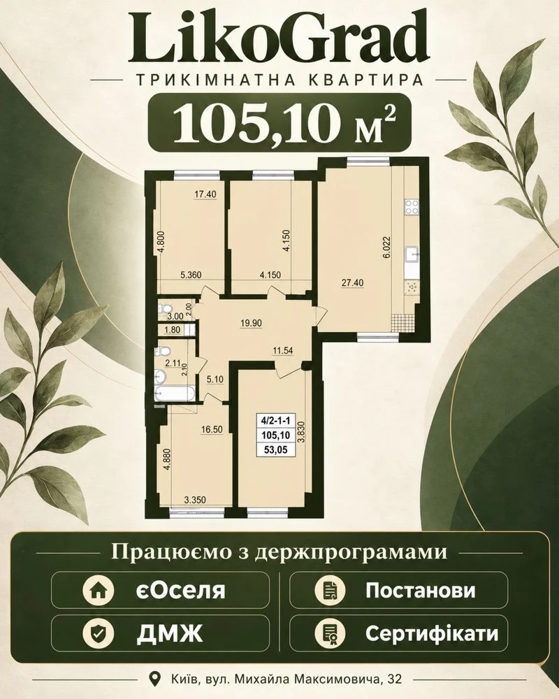 Продаж 3-кімн. квартири Ліко-Град Perfect Town, Максимовича,