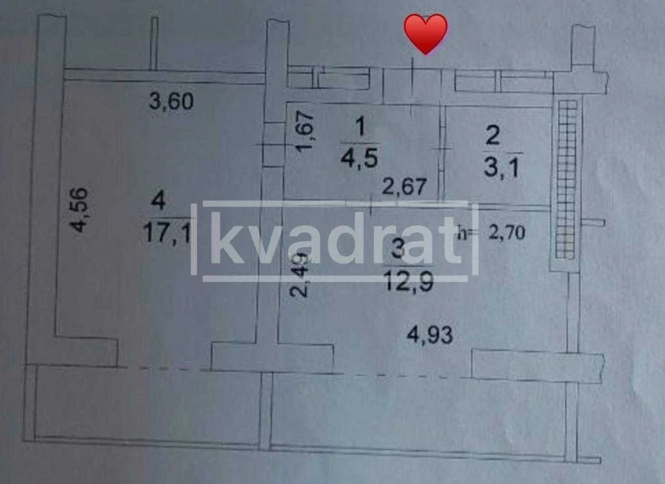 URGENT! No commission % Sale of 2-room apartment 49m2