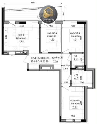 3-кімнатна квартира 82,7 м² Lizrome, індивідуальне газове  о