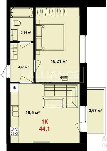 Велика 1к квартира. Центр.