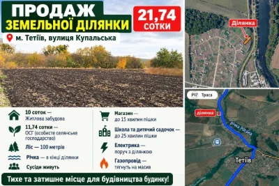 Продаж Ділянка 22 сотки Нова Забудова. місто Тетіїв.