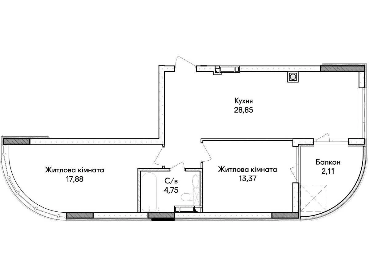 Двокімнатна квартира 67 м² в Ірпені під єОселю від 17 300 гр