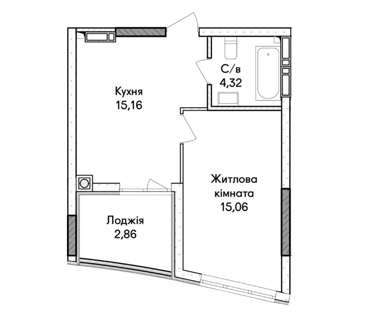 Квартира 1-к 37,4 м² в Ірпені в розстрочку: 30 % і  39 300 г