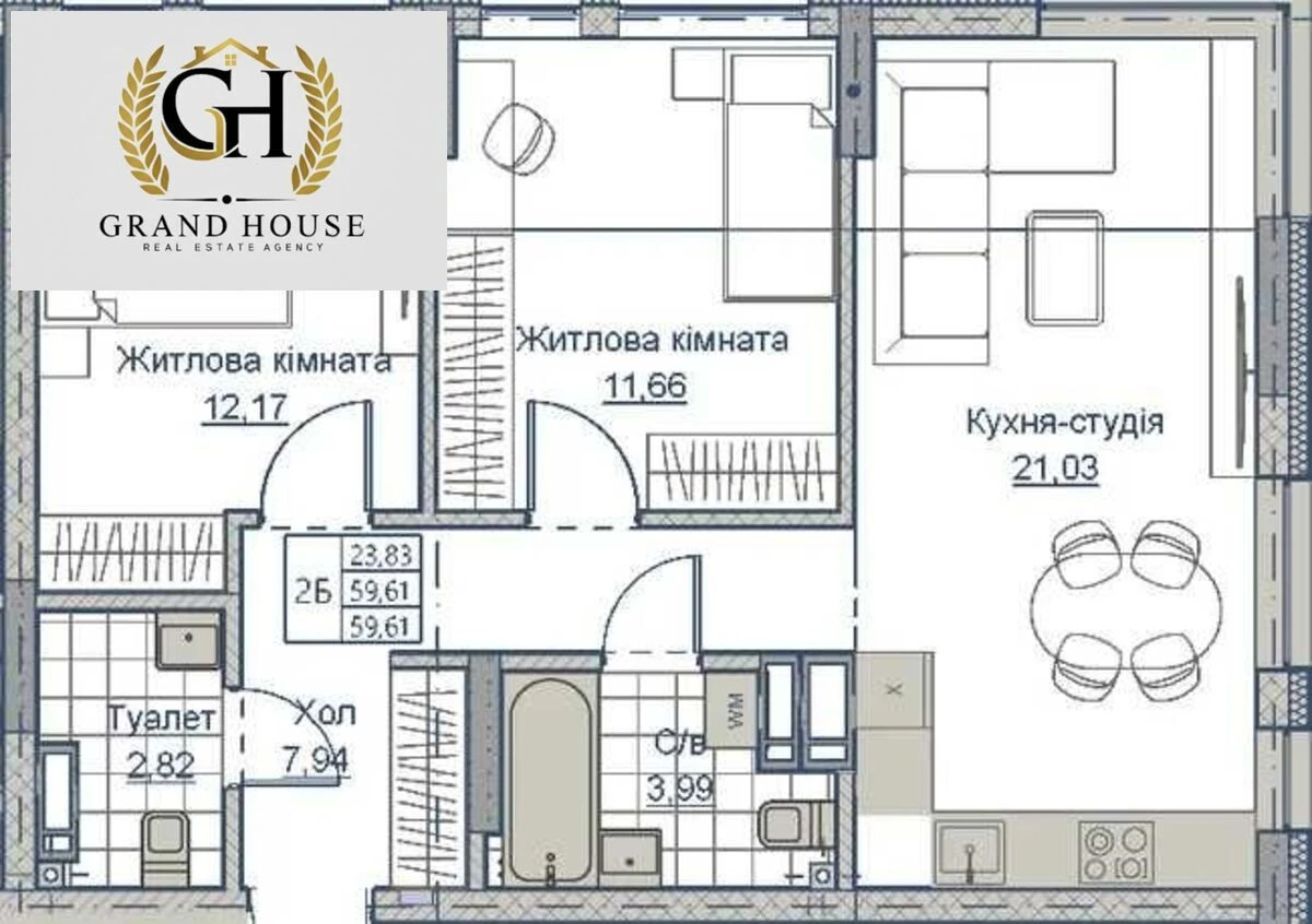 Продам двокімнатну квартиру 61 м² в ЖК А+Я.